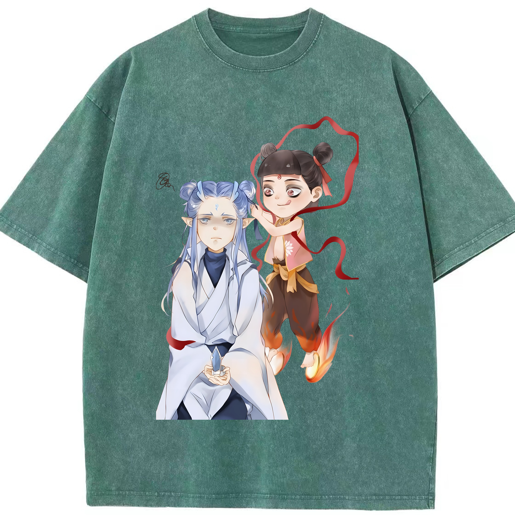 （画像用） Ne Zha 2 ナタ 魔童の大暴れ 綿100% ヴィンテージ風 半袖Tシャツ（フロントプリント）